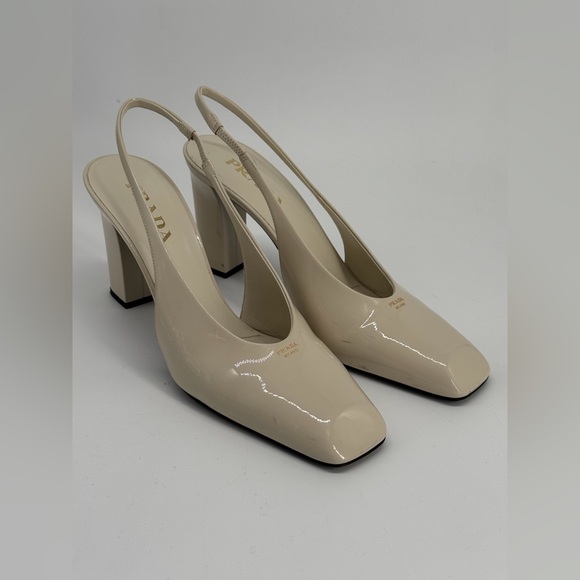 Prada Shoes - PRADA Ivory Patent Leather Slingback Pumps Size 39.5